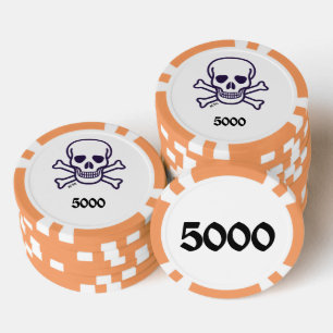 Schedel n Botten 5000 oranje gestreepte pokerchip