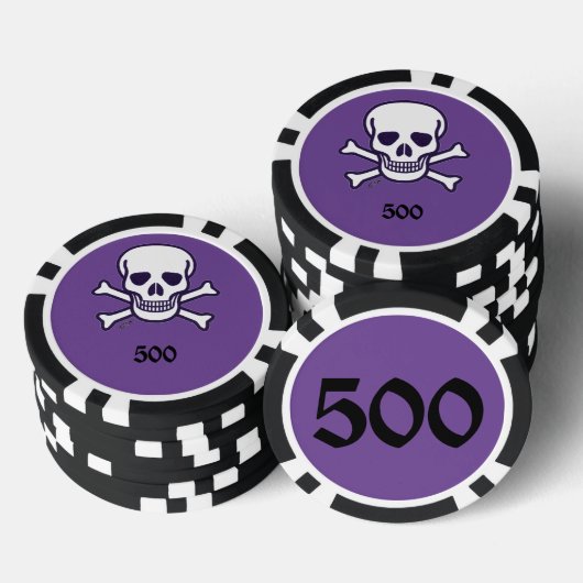 Schedel n Botten 500 paarse gestreepte pokerchip (Opstapeling)