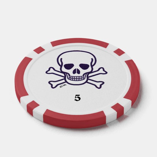 Schedel n Botten 5 rode gestreepte pokerchip (Enkel)