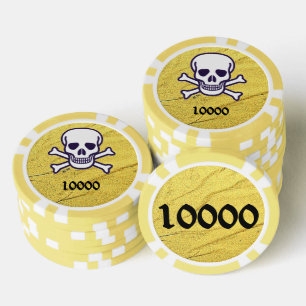 Schedel n Botten goudgeel 10000 gestreepte pokerch Poker Chips