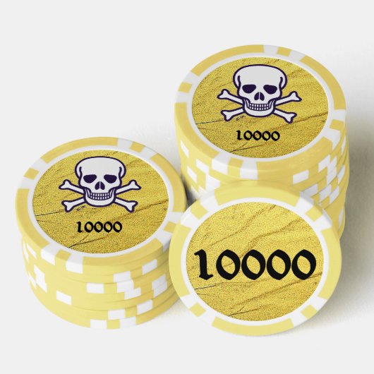 Schedel n Botten goudgeel 10000 gestreepte pokerch Poker Chips (Opstapeling)