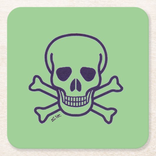 Schedel n Botten groen papier vierkante drank onde Kartonnen Onderzetters (Voorkant)
