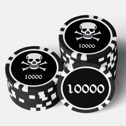 Schedel n Botten zwart 10000 gestreepte pokerchip (Opstapeling)