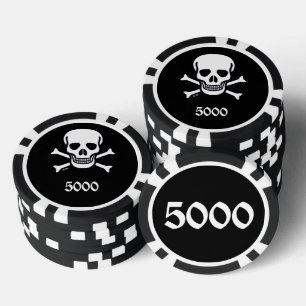 Schedel n Botten zwart 5000 gestreepte pokerchip