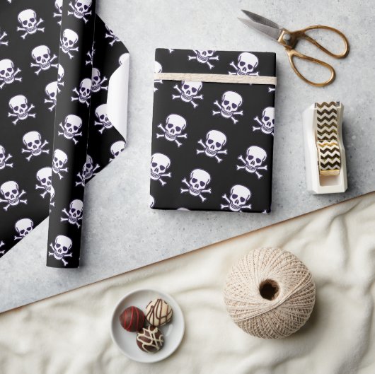 Schedel n Botten zwart glanzend inpakpapier (Crafts)