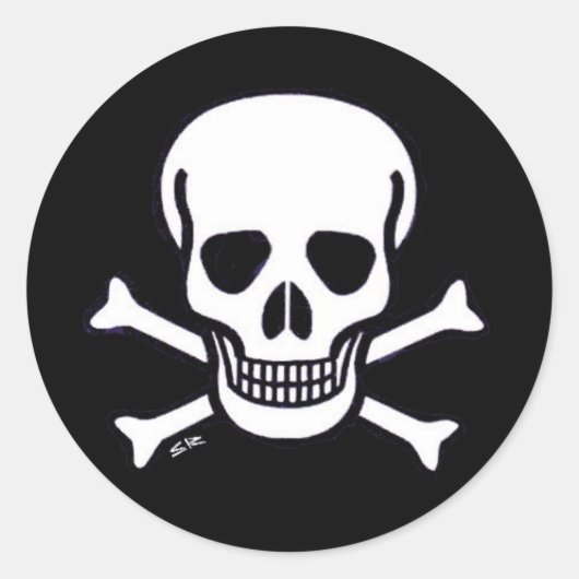 Schedel n Botten zwart kleine ronde stickers (Voorkant)