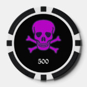 Schedel n Botten zwart paarse 500 gestreepte poker Chips (Voorkant)