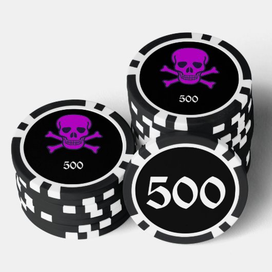 Schedel n Botten zwart paarse 500 gestreepte poker Chips (Opstapeling)