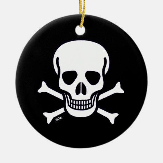 Schedel n Botten zwart rond keramisch ornament 2 z (Voorkant)