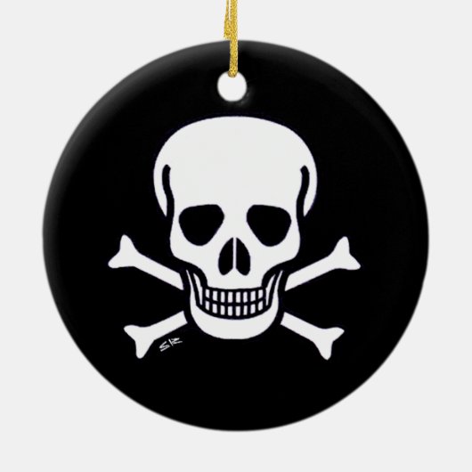 Schedel n Botten zwart rond keramisch ornament 2 z (Achterkant)