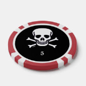 Schedel n Botten zwart rood 5 gestreepte poker chi Chips (Enkel)