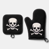 Schedel n Botten zwart siliconen ovenwanten pothou Ovenwant & Pannenlap Set (Voorkant)