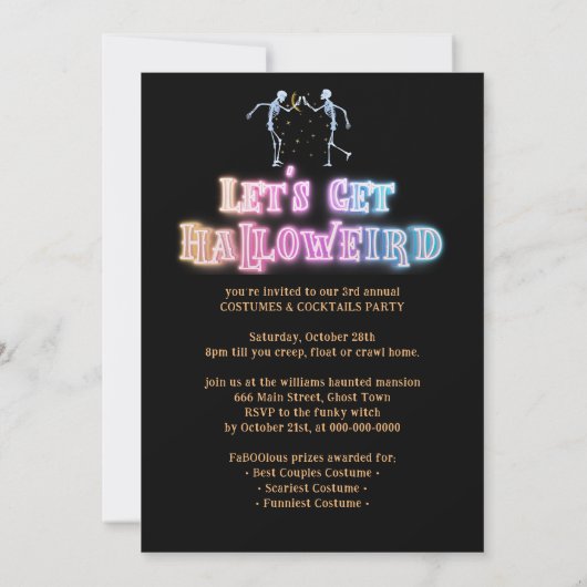 Schedel Neon Halloween Halloween Dansende Skelette Kaart (Achterkant)