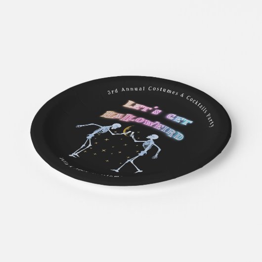 Schedel Neon Halloween Halloween Dansende Skelette Papieren Bordje (Gekanteld)