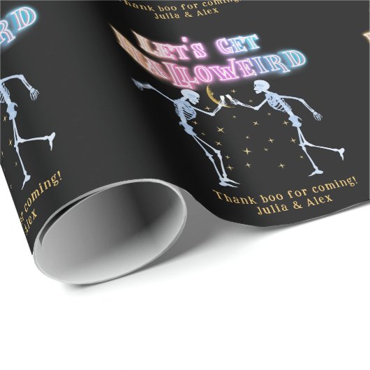 Schedel Neon Halloween Halloweird Dansende Skelett Cadeaupapier (Rol Hoek)