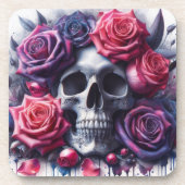 Schedel omgeven door levendige Rozen Bier Onderzetter (Voorkant)