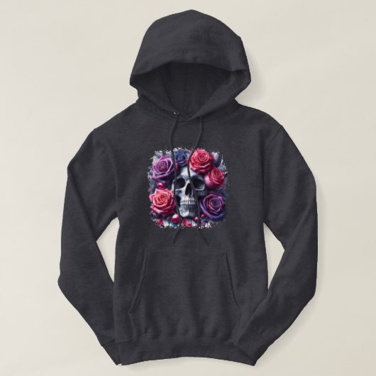 Schedel omgeven door levendige Rozen Hoodie (Design voorkant)