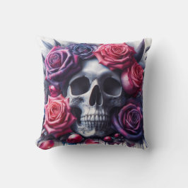 Schedel omgeven door levendige Rozen Kussen