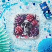 Schedel omgeven door levendige Rozen Papieren Bordje (Feest)