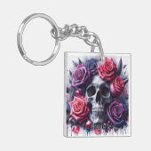 Schedel omgeven door levendige Rozen Sleutelhanger (Voorkant Links)