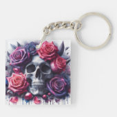 Schedel omgeven door levendige Rozen Sleutelhanger (Achterkant)