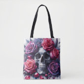 Schedel omgeven door levendige Rozen Tote Bag (Voorkant)