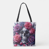 Schedel omgeven door levendige Rozen Tote Bag (Achterkant)