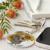 Schedel Ontmoet Zonnebloem Sleutelhanger (Voorkant Rechts)