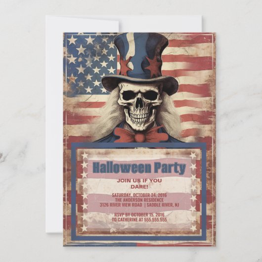 Schedel Oom Sam Halloween Kaart (Voorkant)