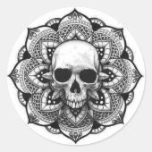 Schedel op Mandala Ronde Sticker (Voorkant)