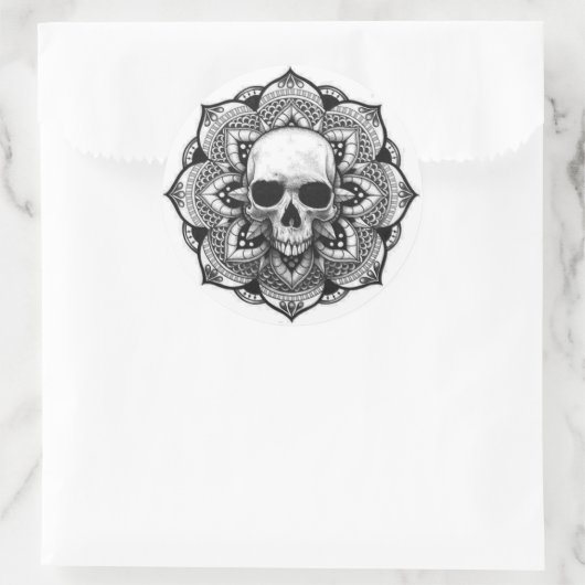 Schedel op Mandala Ronde Sticker (Tas)
