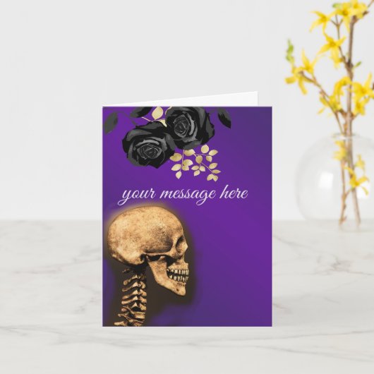 Schedel op paarse kaart (Gele Bloem)