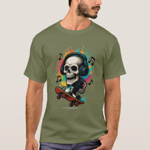 Schedel op Schaatsen met hoofdtelefoon – Music & C T-shirt
