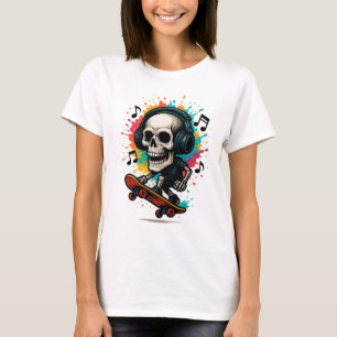 Schedel op Schaatsen met hoofdtelefoon – Music & C T-shirt
