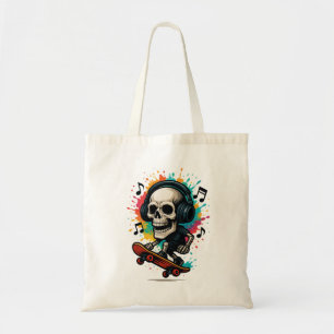 Schedel op Schaatsen met hoofdtelefoon – Music & C Tote Bag