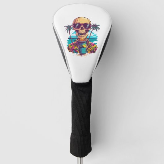 Schedel op vakantie � Relaxte grappige strand skel Golfheadcover (Voorkant)