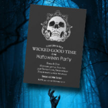 Schedel op zwarte Halloween uitnodigingen