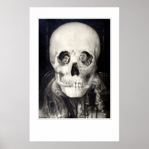 Schedel optische illusie kunstprint gothisch Hallo Poster