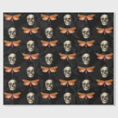 Schedel & Oranje Vlinder Zwart Kant Papier (Vlak)