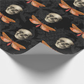 Schedel & Oranje Vlinder Zwart Kant Papier (Hoek)