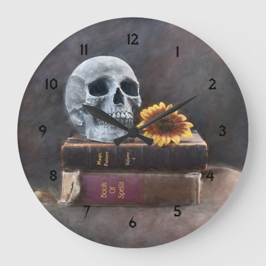  schedel Oude Boeken Geel Zonnebloem Gothic Grote Klok (Voorkant)