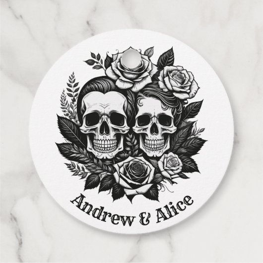 Schedel paar aangepaste naam T-Shirt Bedankjes Labels (Achterkant)