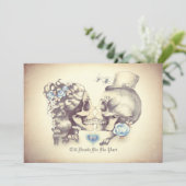 Schedel Paar Dag van de Dode Bruiloft Uitnodiginge Kaart (Staand voorkant)