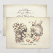 Schedel Paar Dag van de Dode Bruiloft Uitnodiginge Kaart (Voorkant / Achterkant)