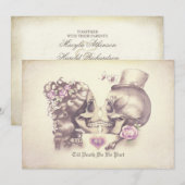 Schedel Paar Dag van de Dode Bruiloft Uitnodiginge Kaart (Voorkant / Achterkant)