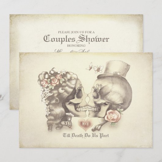 Schedel Paar Dag van de Dode Koppels Douche Kaart (Voorkant / Achterkant)
