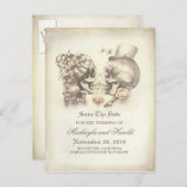 Schedel Paar Dag van de Doden Save the Date Aankondigingskaart (Voorkant / Achterkant)