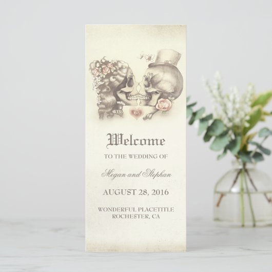 Schedel Paar Dodelijk Bruiloft Programma's (Staand voorkant)