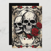 Schedel Paar en Rozen Gotische Elegantie Bruiloft Kaart (Voorkant / Achterkant)