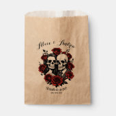 Schedel paar gothic met rozen aangepaste naam bedankzakje (Voorkant)